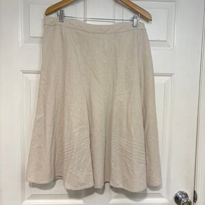Damart Linen Blend Pintuck Swing Midi Skirt XL UK 22 Beige Natural Summer Beach